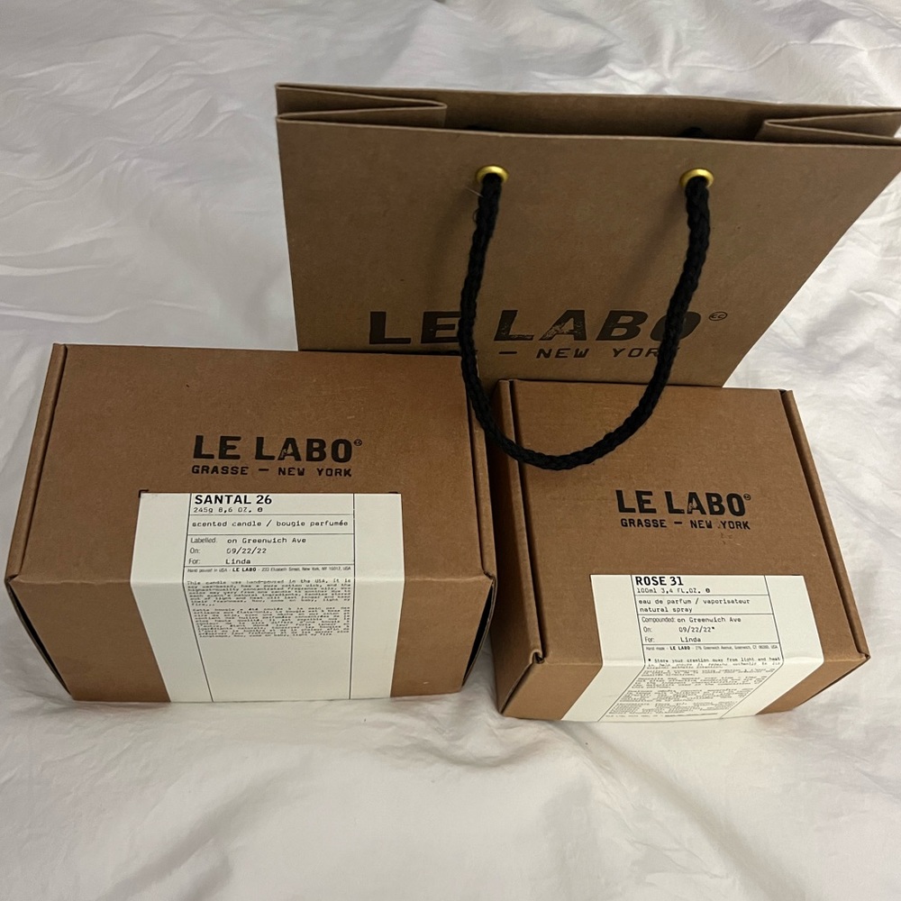 Le Labo - New York Santal 33 & Rose 31 Empty Boxes+ Gift Bag